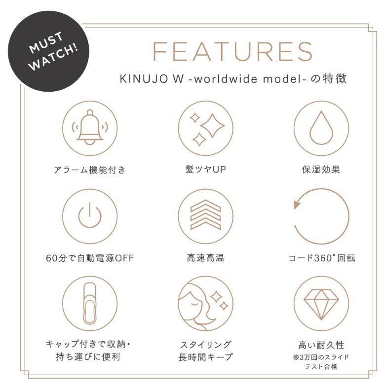 【予約受付中】※4月下旬再開※ KINUJO worldwidemodel ストレートヘアアイロン 2カラー