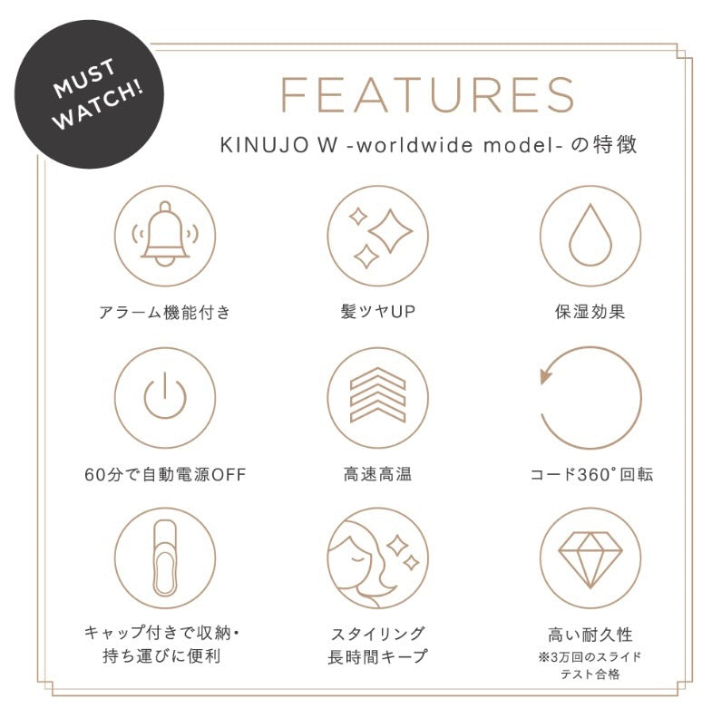 KINUJO worldwidemodel ストレートヘアアイロン ホワイト ブラック